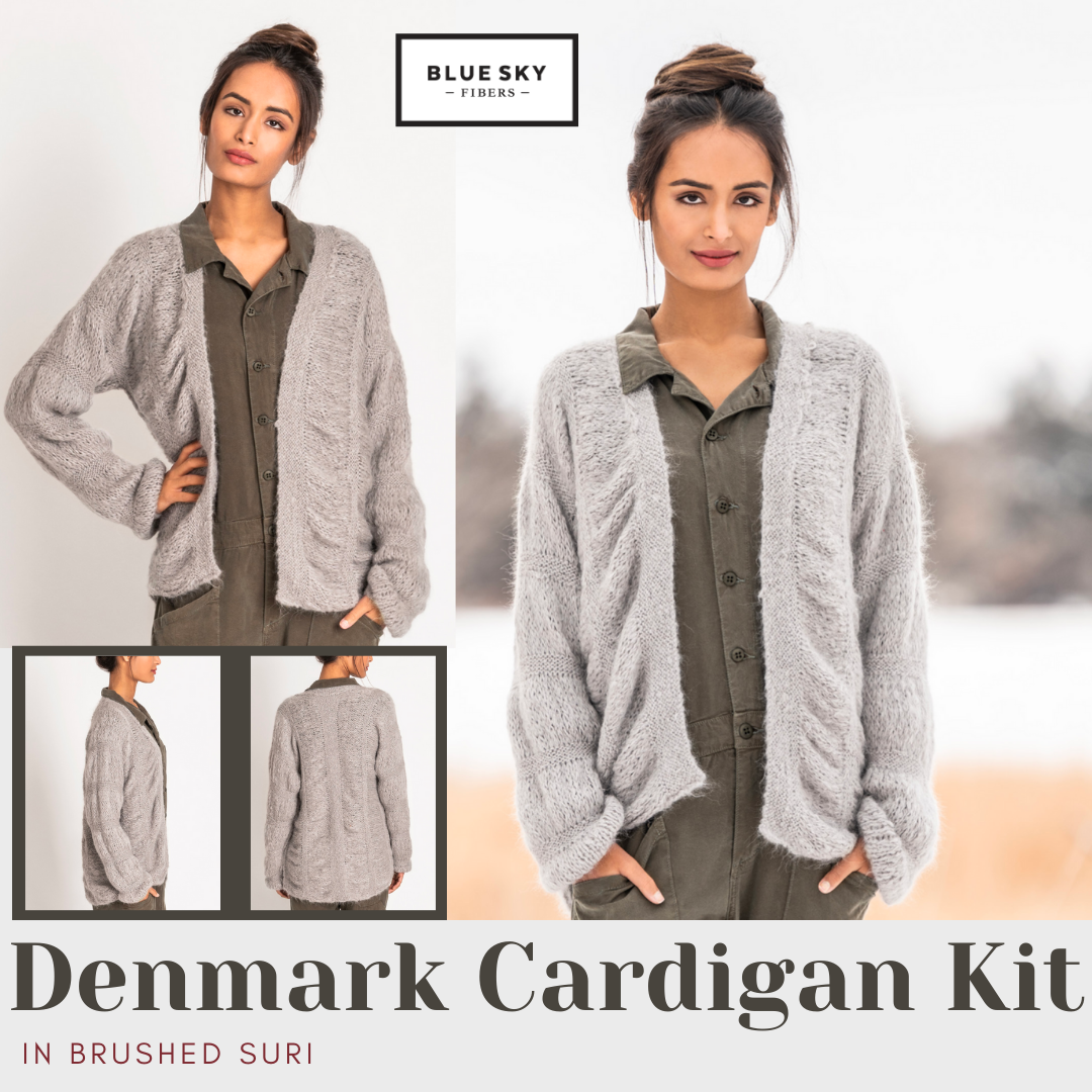 Denmark Cardigan Kit in Brushed Suri Blue Sky Fibers