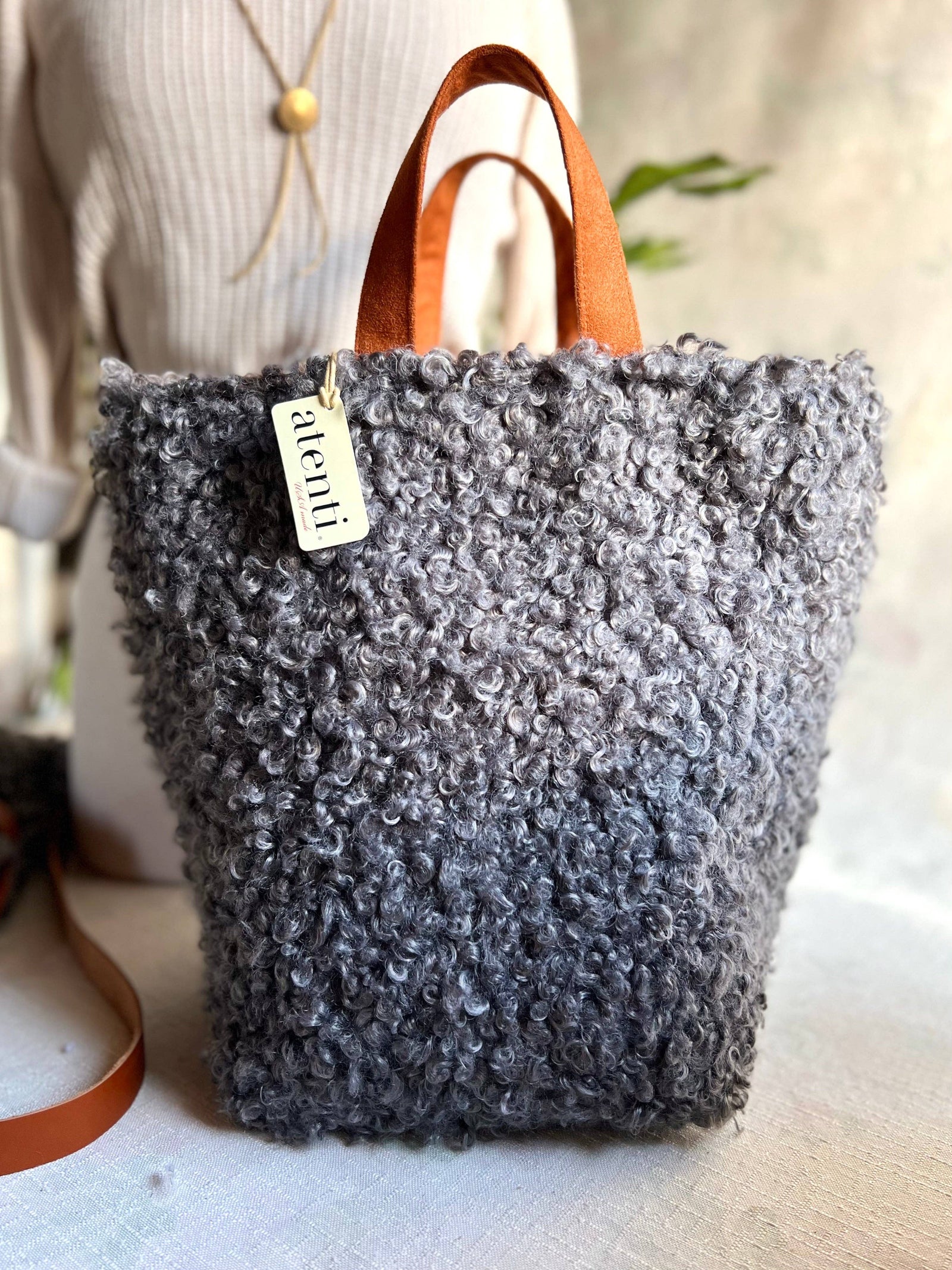 Knitting and Crochet Organizer Project Bag: Curly Cute Charcoal Hope Basket