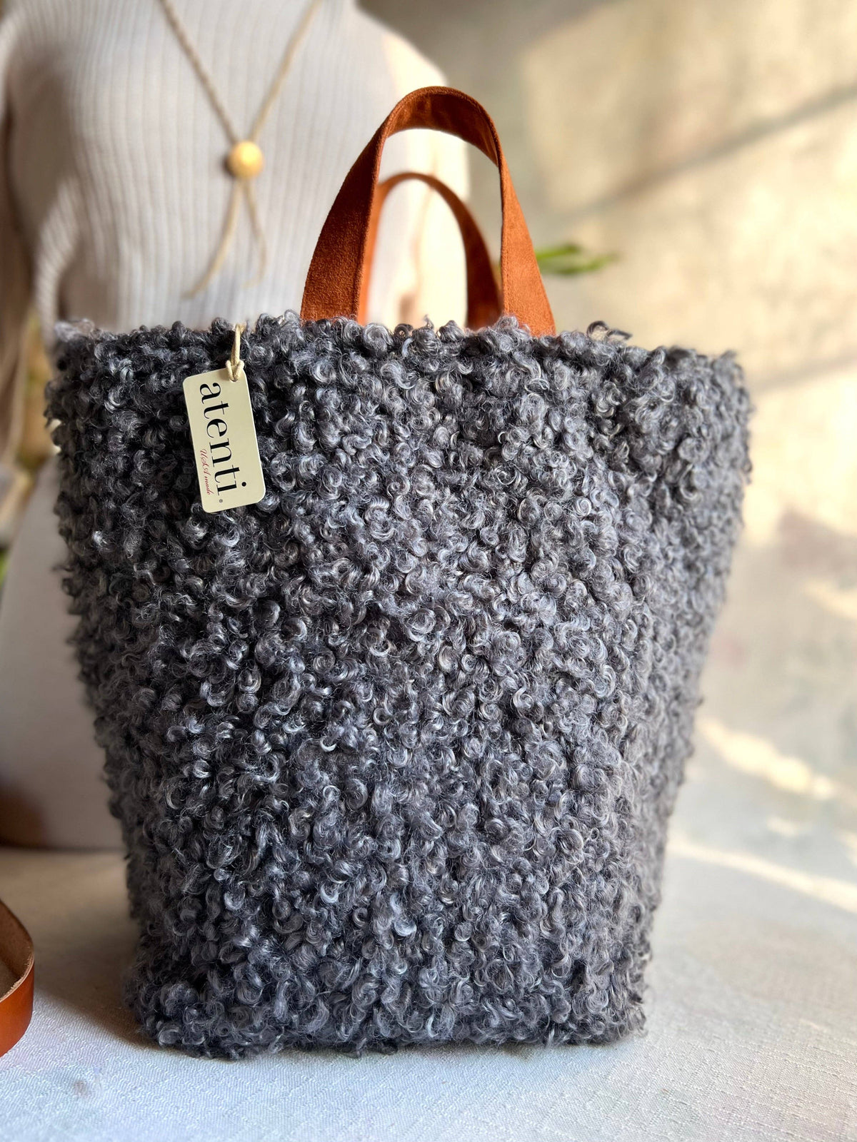 Knitting and Crochet Organizer Project Bag: Curly Cute Charcoal Hope Basket