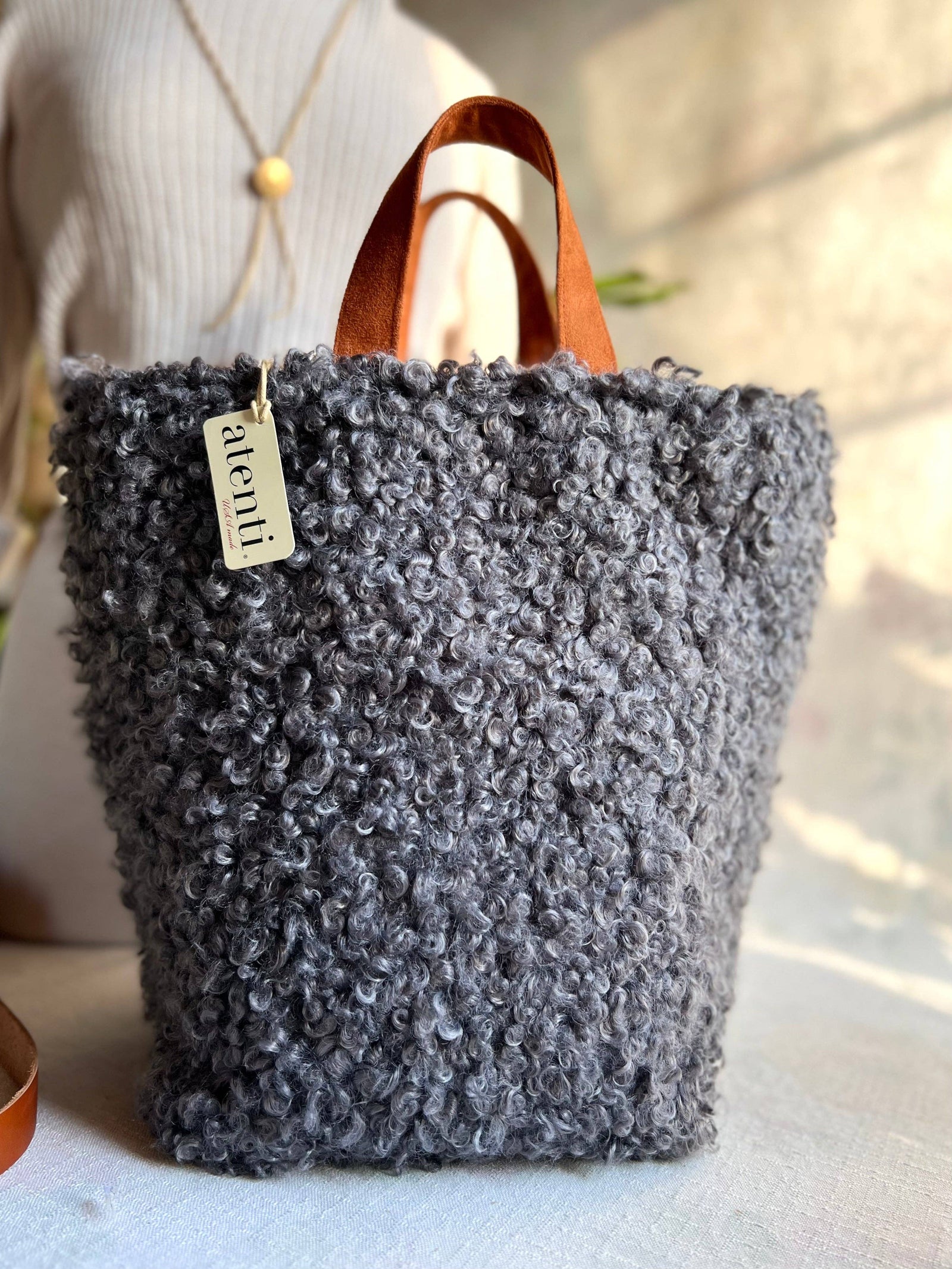 Knitting and Crochet Organizer Project Bag: Curly Cute Charcoal Hope Basket