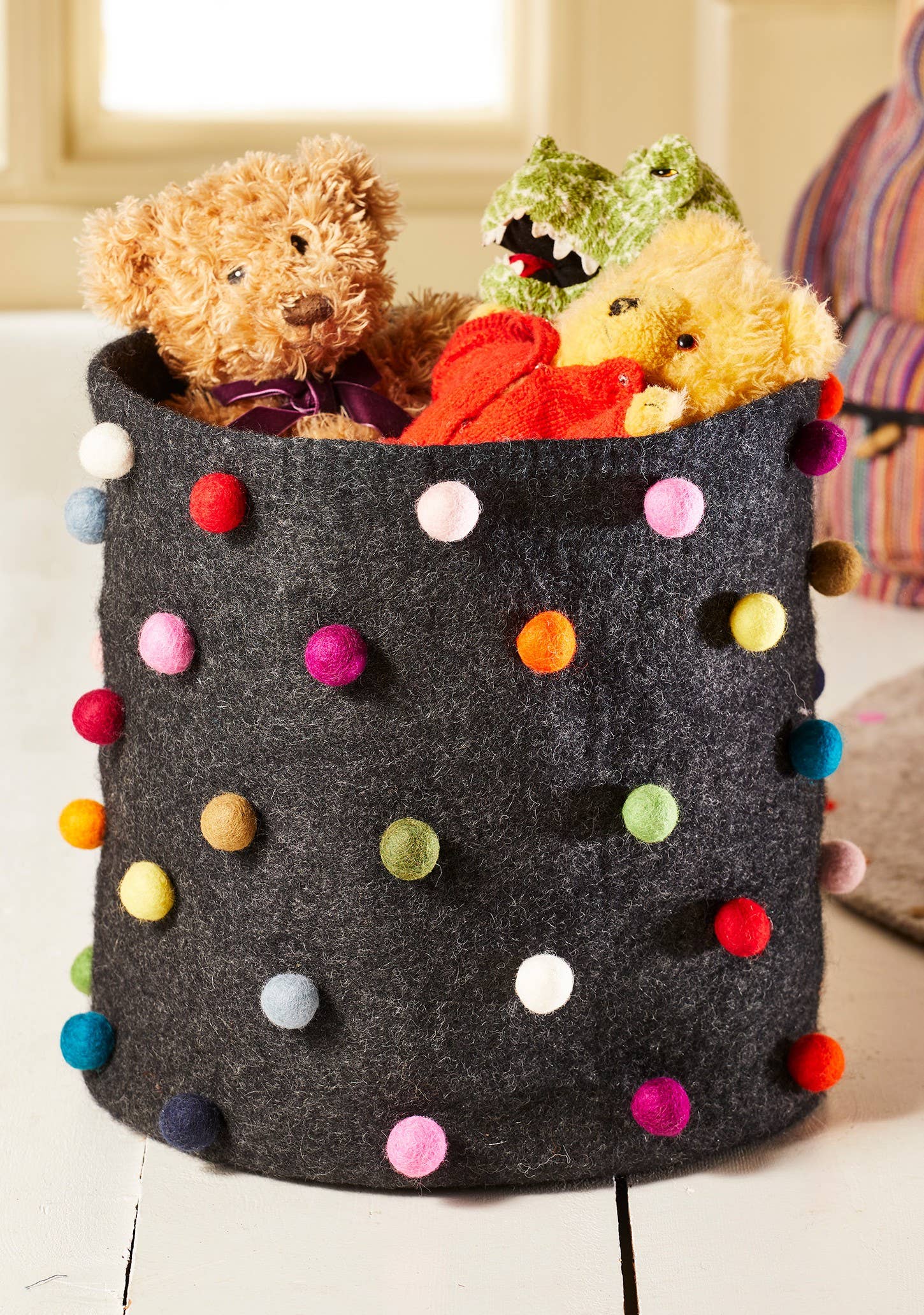 Felt Basket, Rainbow Felt Ball Decoration Namaste