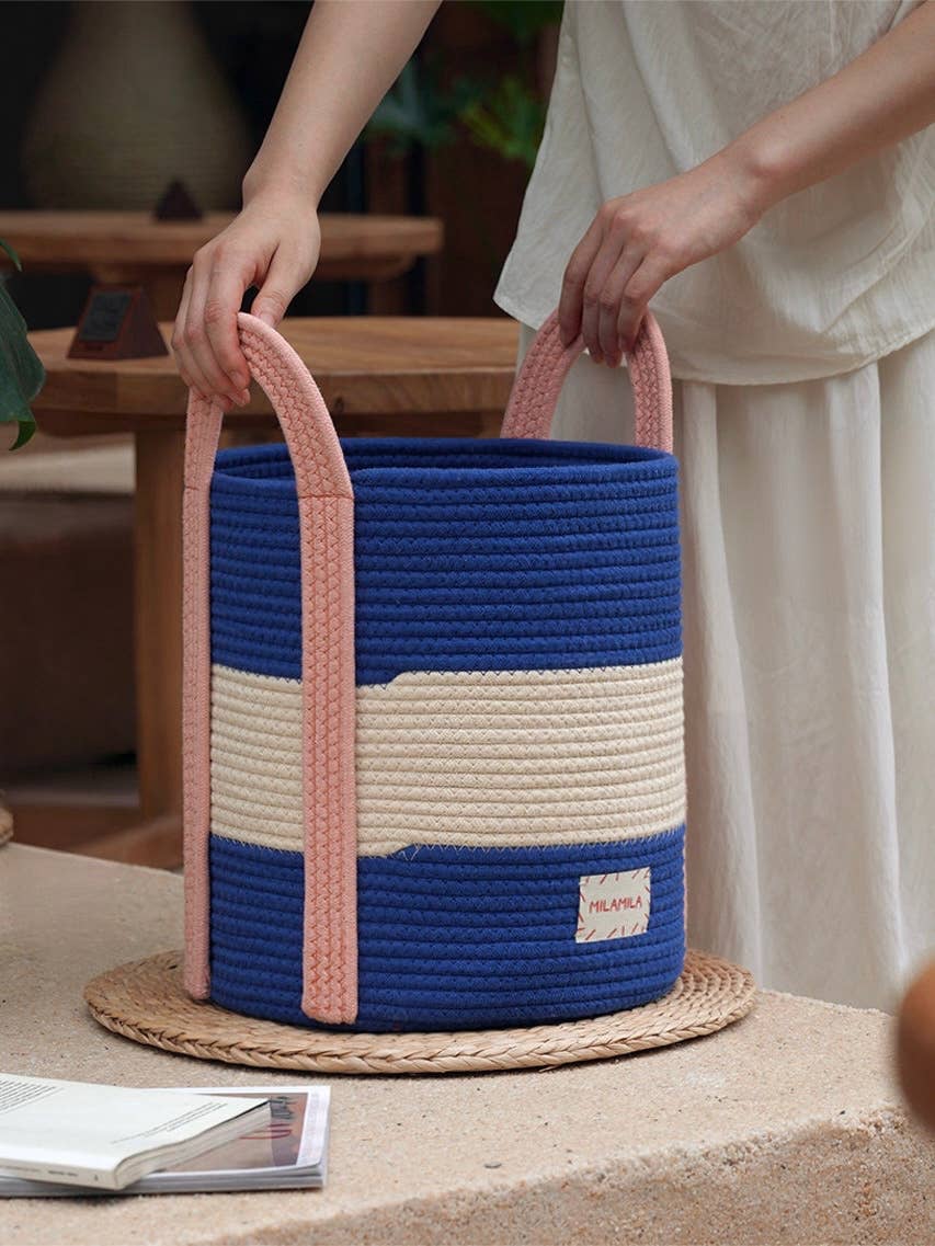 Woven Cotton Rope Storage Basket with Handles Lian Collection