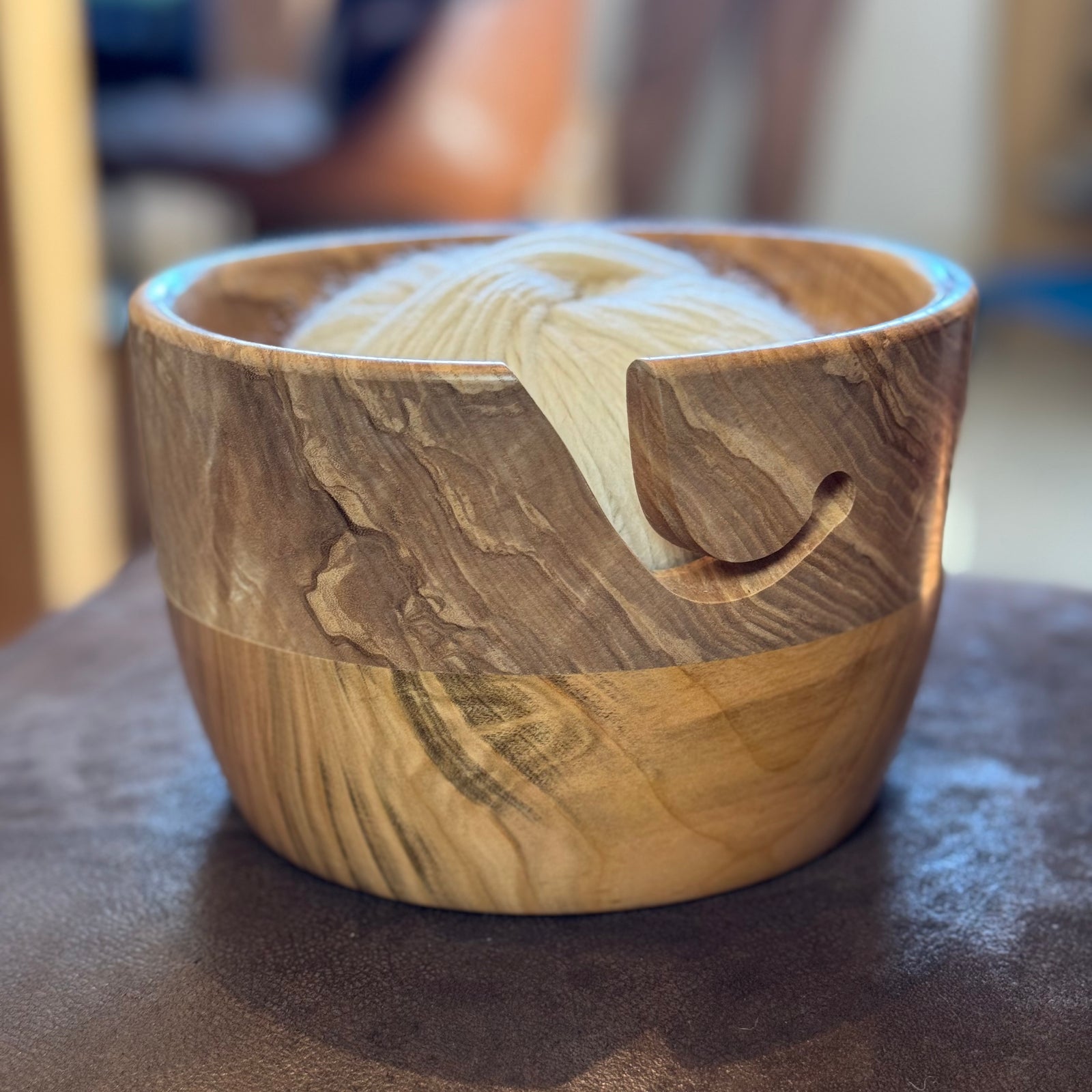 Small Hand Turned Yarn Bowl - Cherry & Ash tribeyarns