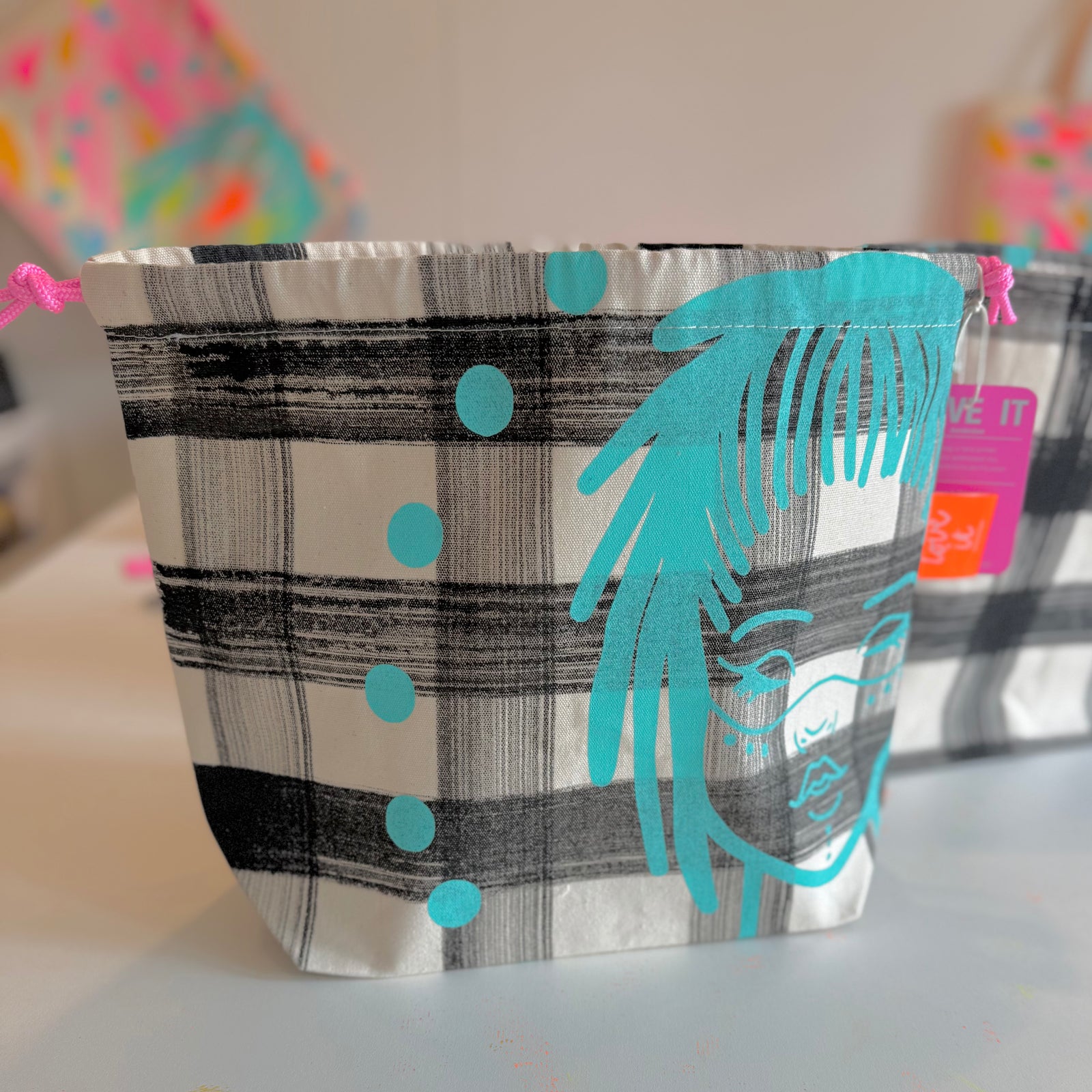 Check Mate Drawstring Project Bag