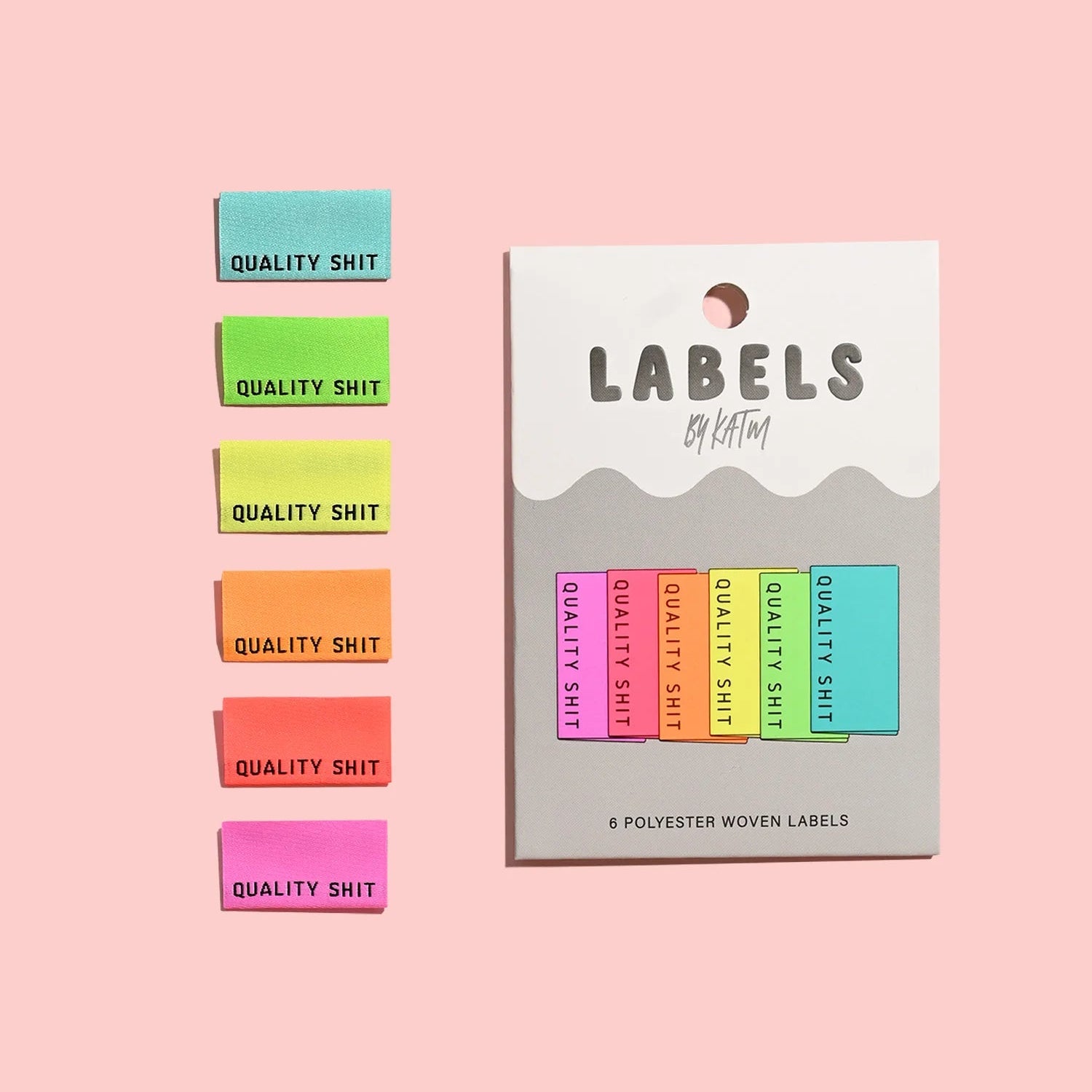 "Quality Shit" NEON Woven Labels 6 Pack