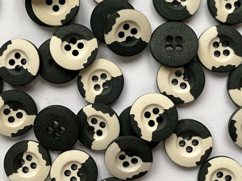 15mm - White &amp; Dark Blue-Green Cotton Button
