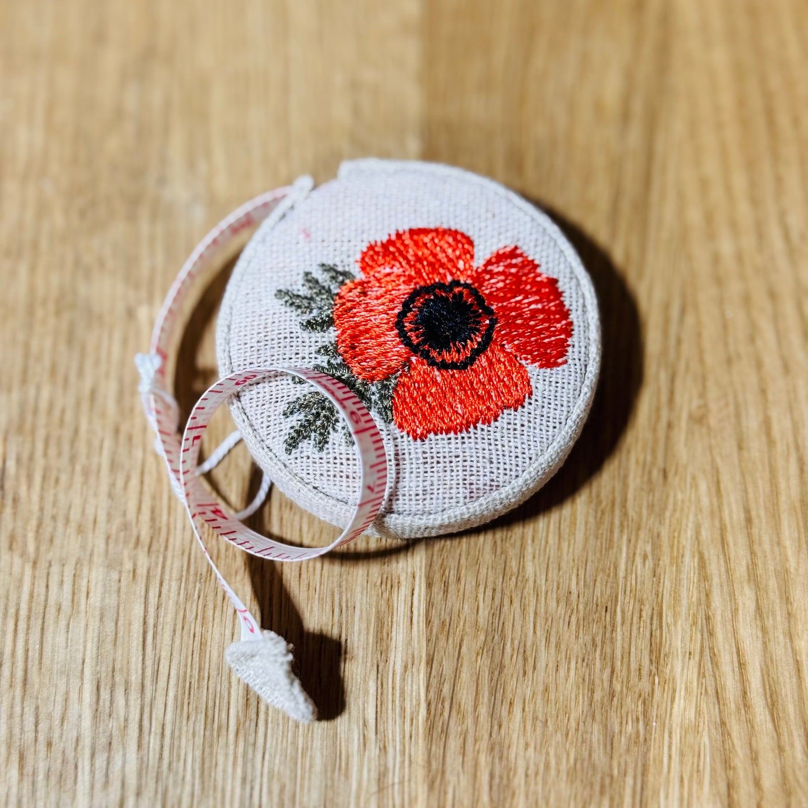 Embroidered Poppy Retractable Measuring Tape