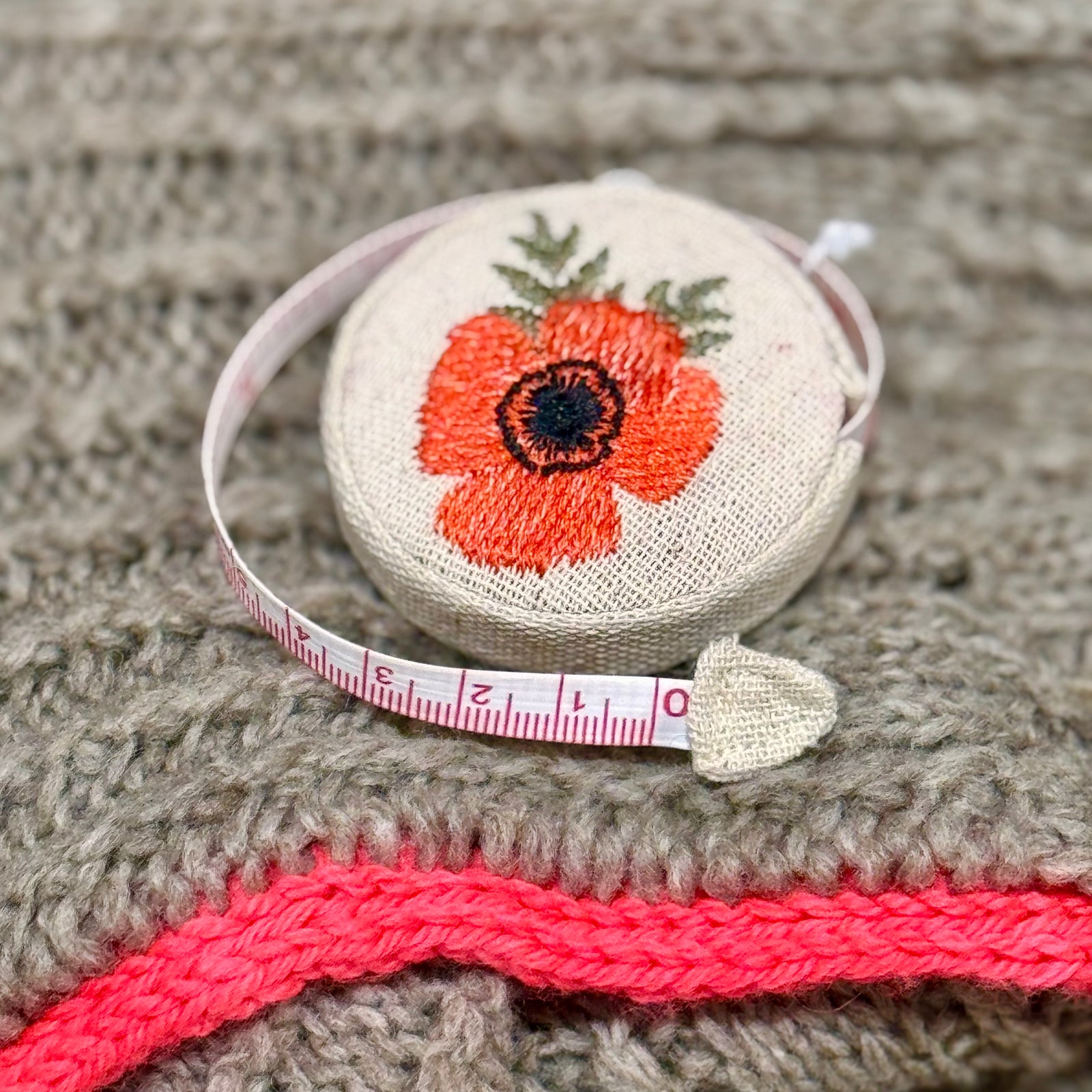 Embroidered Poppy Retractable Measuring Tape