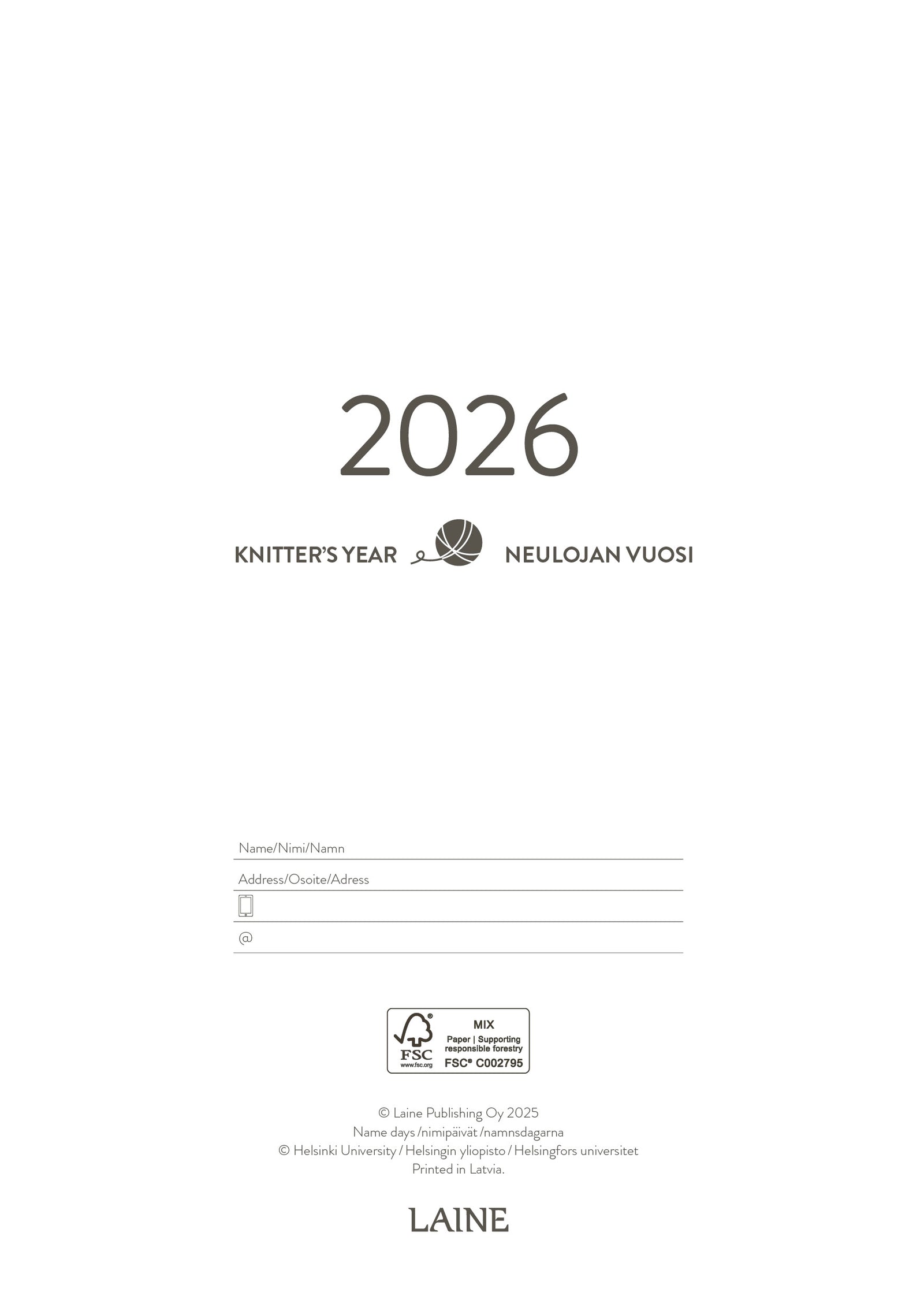 Knitter's Year 2026 Weekly Planner by Laine
