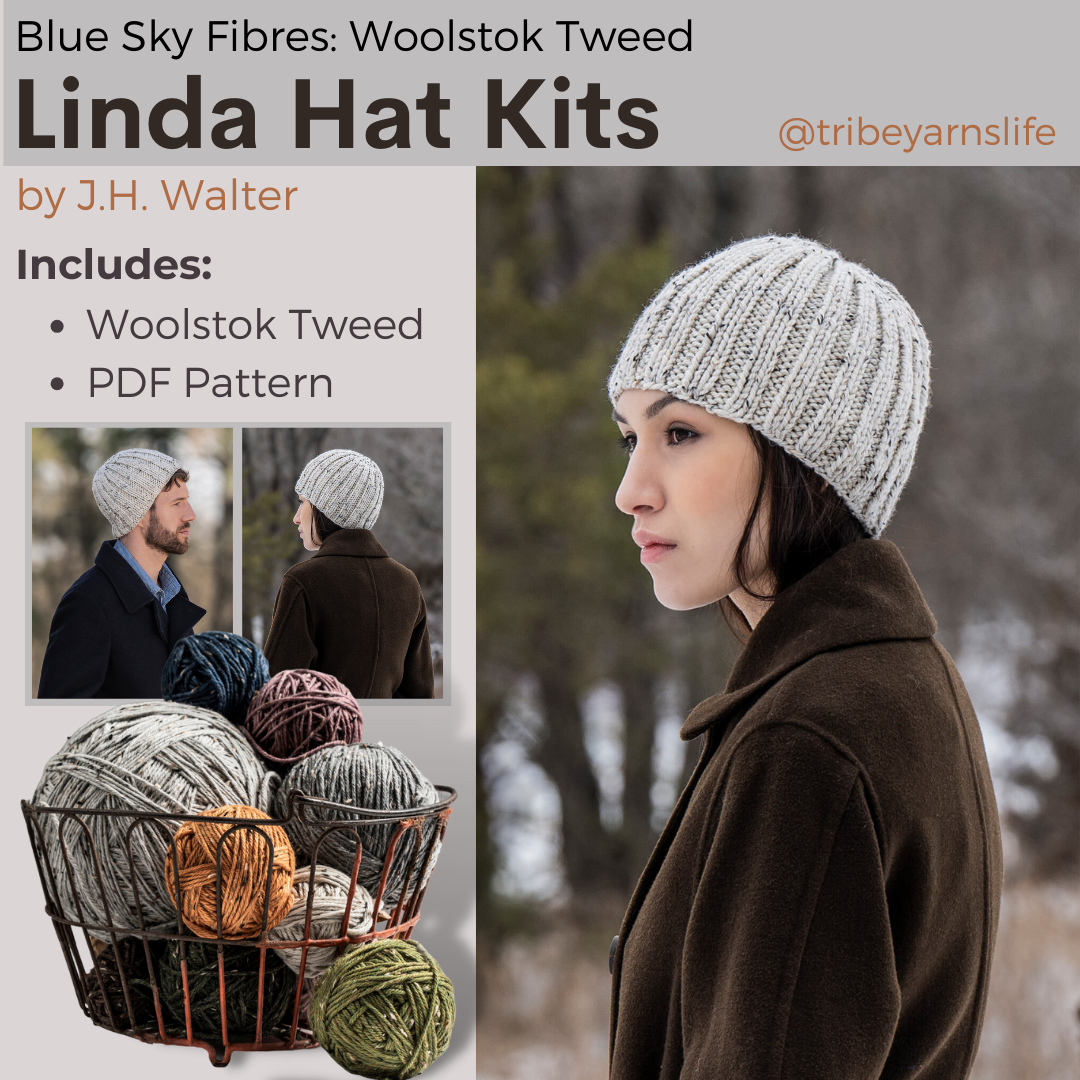 Anstruther Hat Kits with Woolstok Tweed Blue Sky Fibers