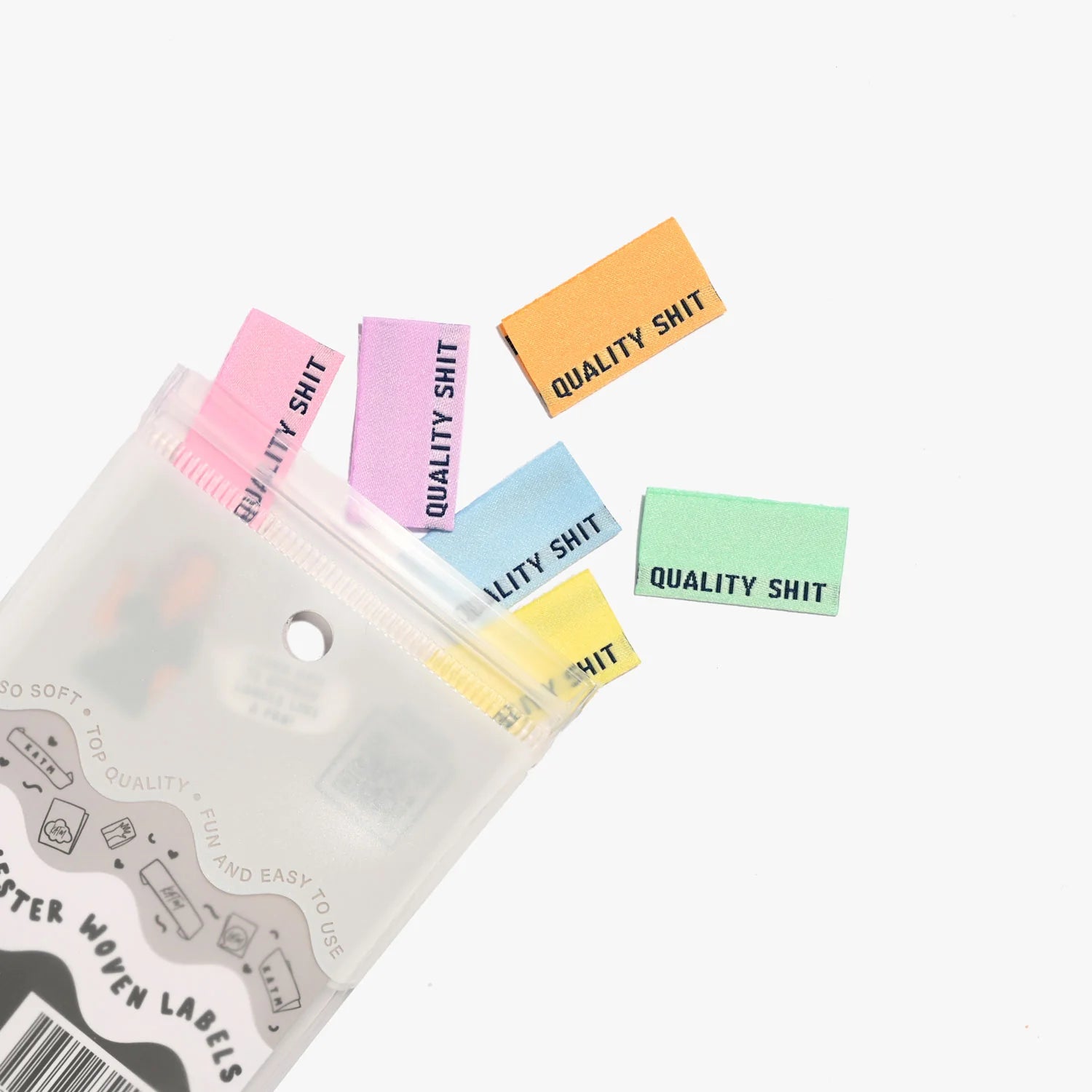 "Quality Shit" PASTELS Woven Labels 6 Pack