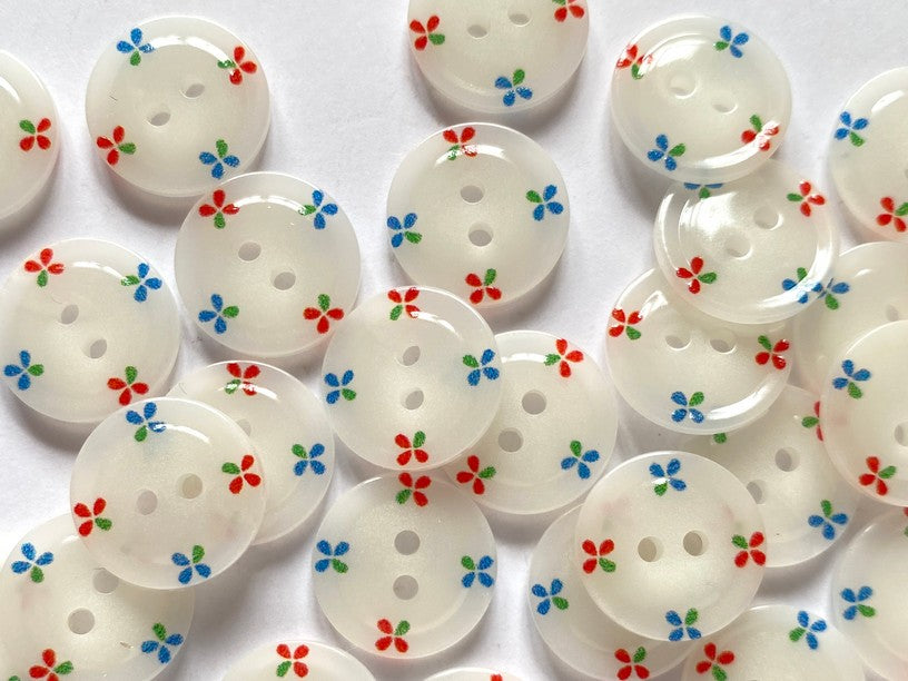 15mm - Milky White Opaque with Flowers TextileGarden