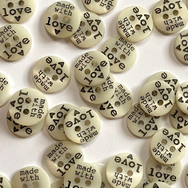 12mm - Made with Love Buttons - Black (Copy) TextileGarden
