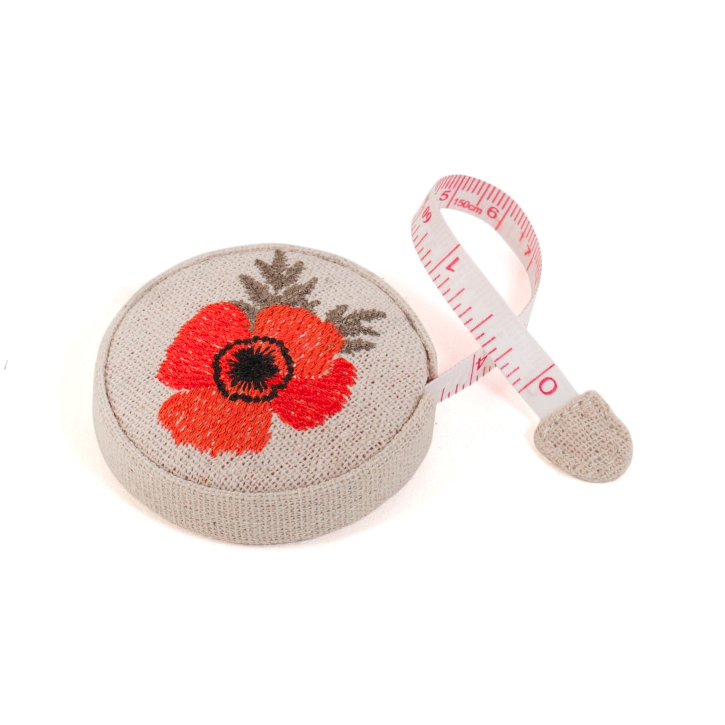 Embroidered Poppy Retractable Measuring Tape