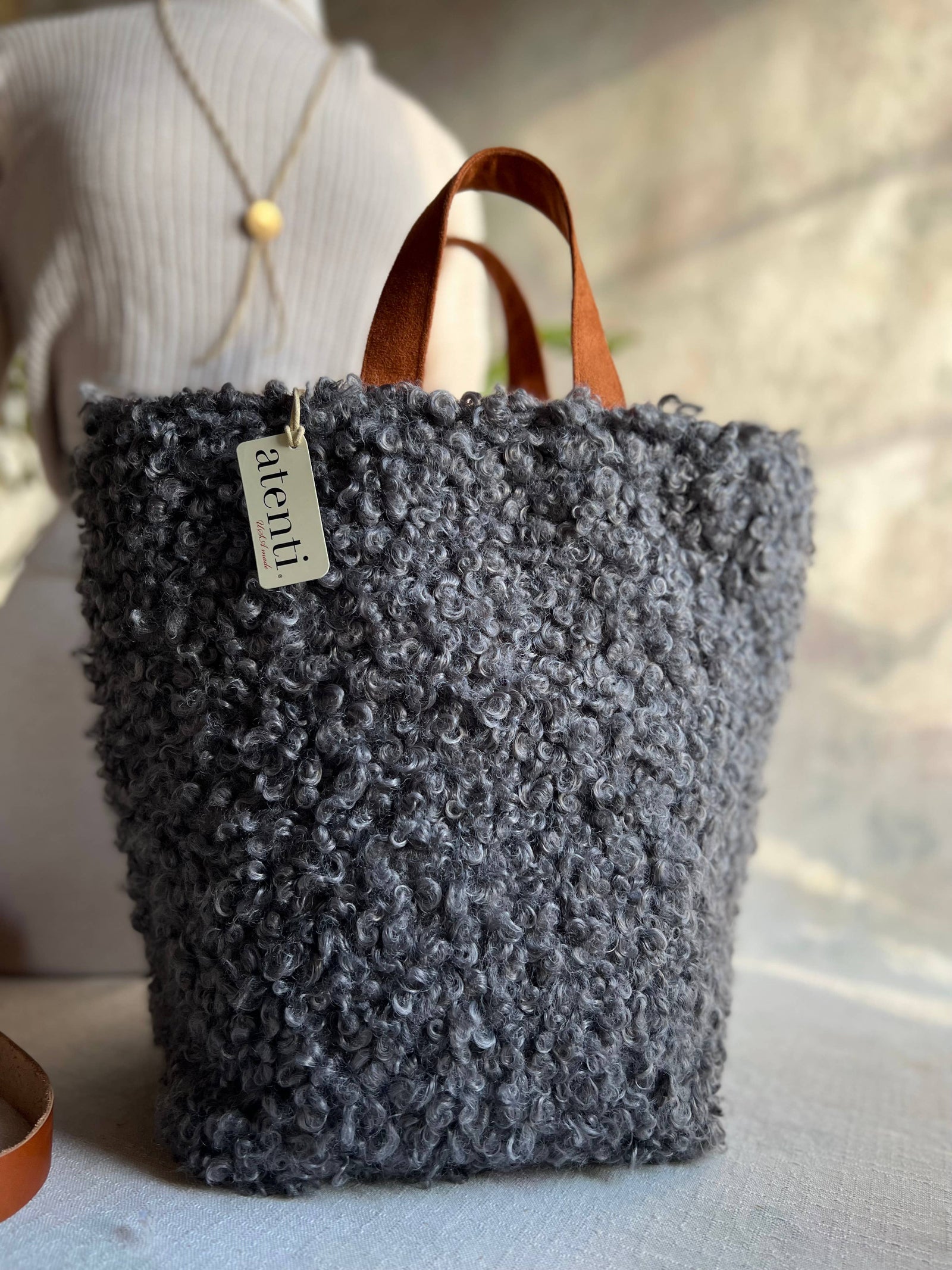 Knitting and Crochet Organizer Project Bag: Curly Cute Charcoal Hope Basket
