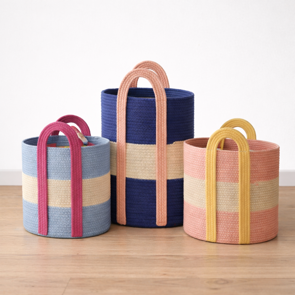 Woven Cotton Rope Storage Basket with Handles Lian Collection