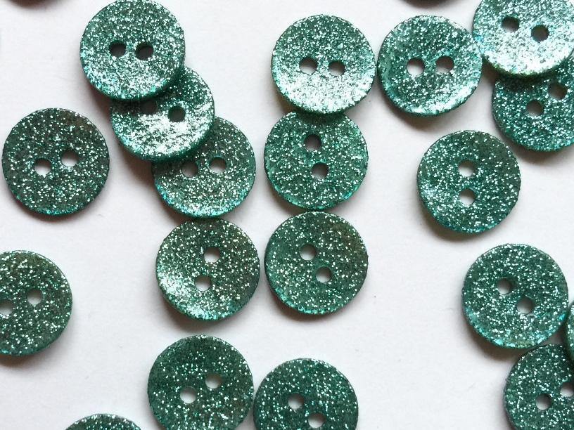 10 Flower wood painted sewing buttons - blue, green and purple 15mm