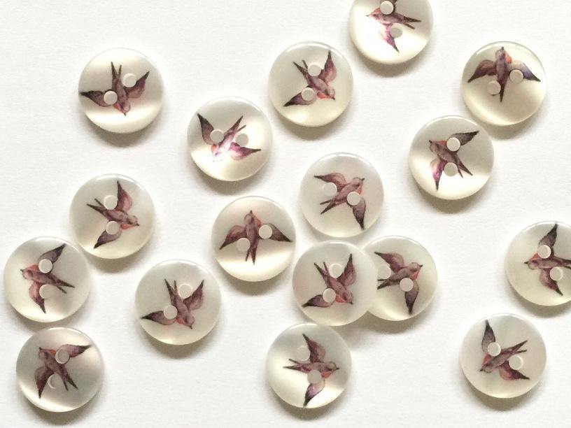 12mm - Pearly White with Swallow bird TextileGarden