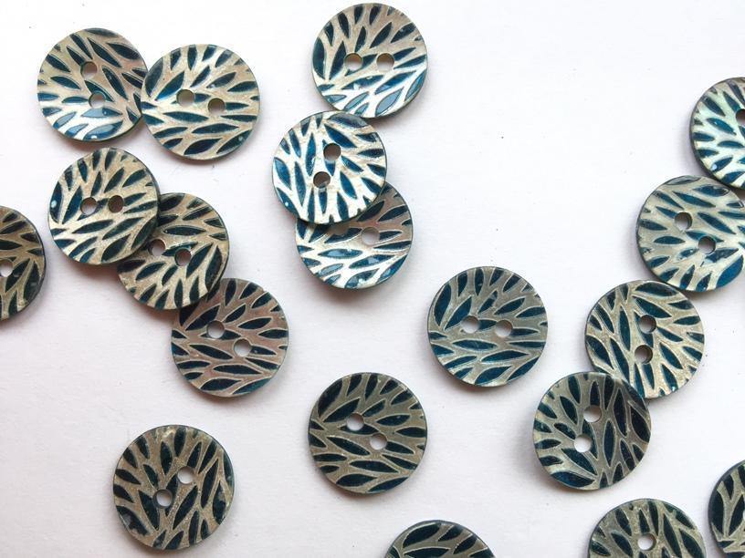 15mm - Teal Leaf Pattern TextileGarden