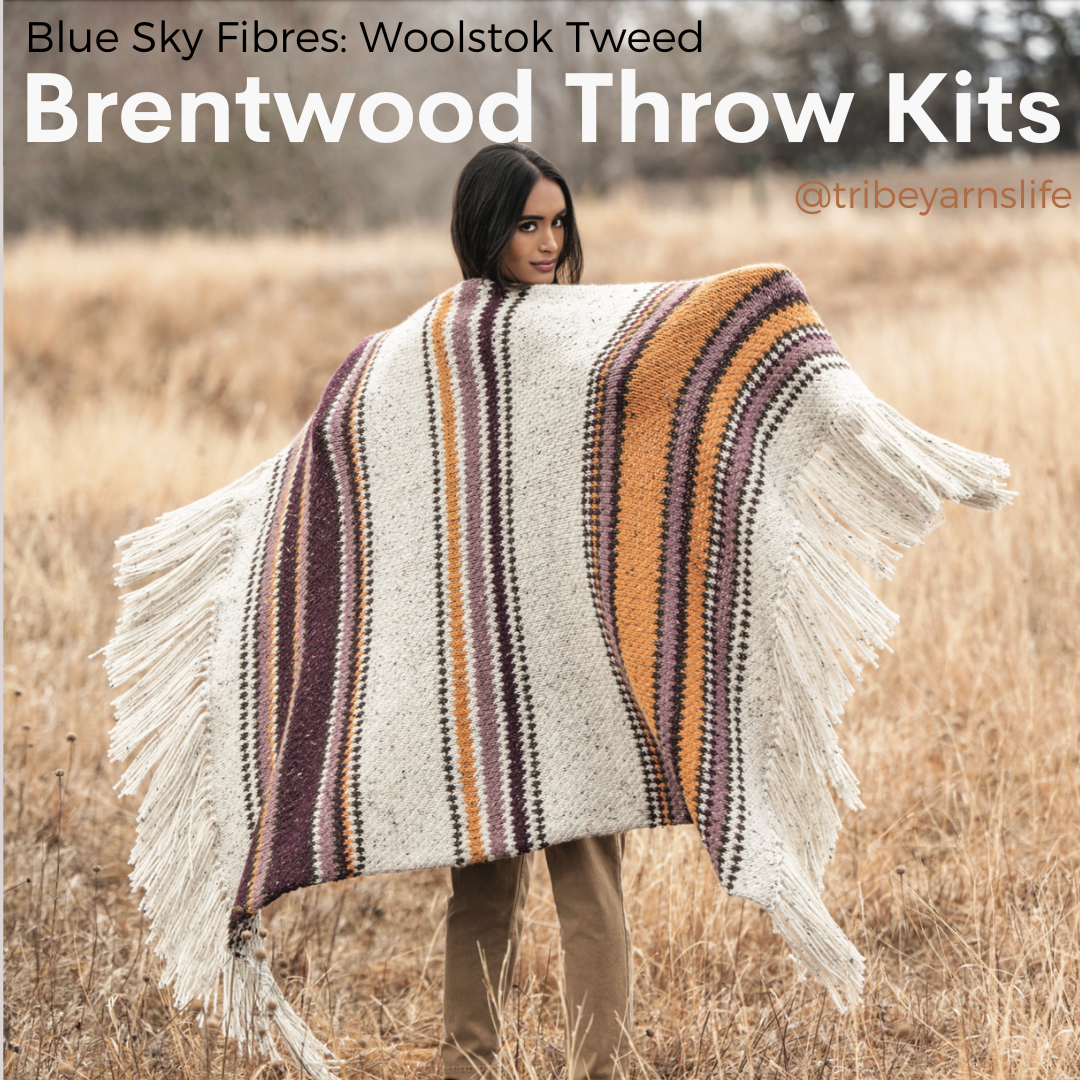 Brentwood Throw Kits with Woolstok Tweed Blue Sky Fibers