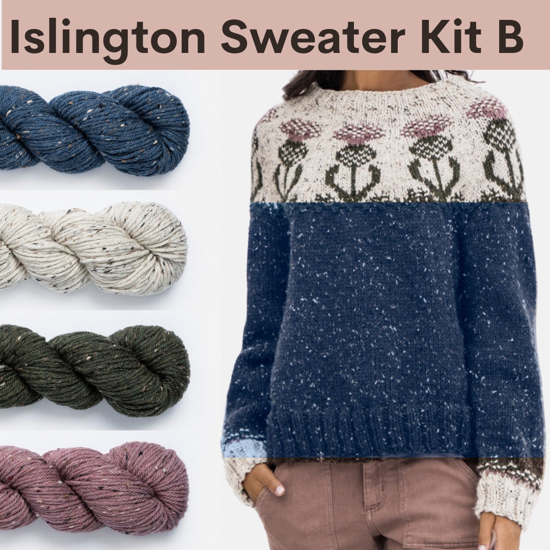 Oarsome Sweater Kits with Woolstok Tweed Blue Sky Fibers