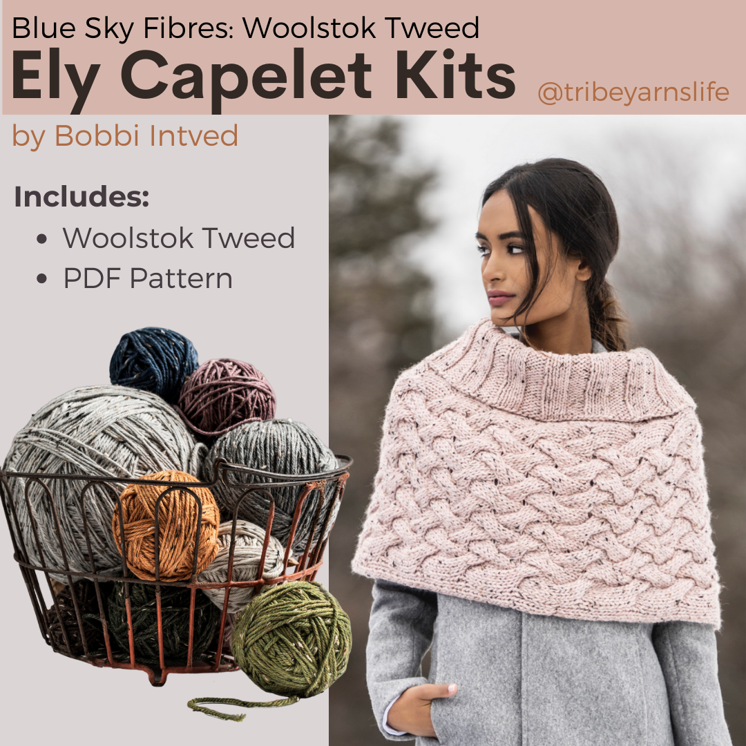 Ely Capelet Kits with Woolstok Tweed Blue Sky Fibers