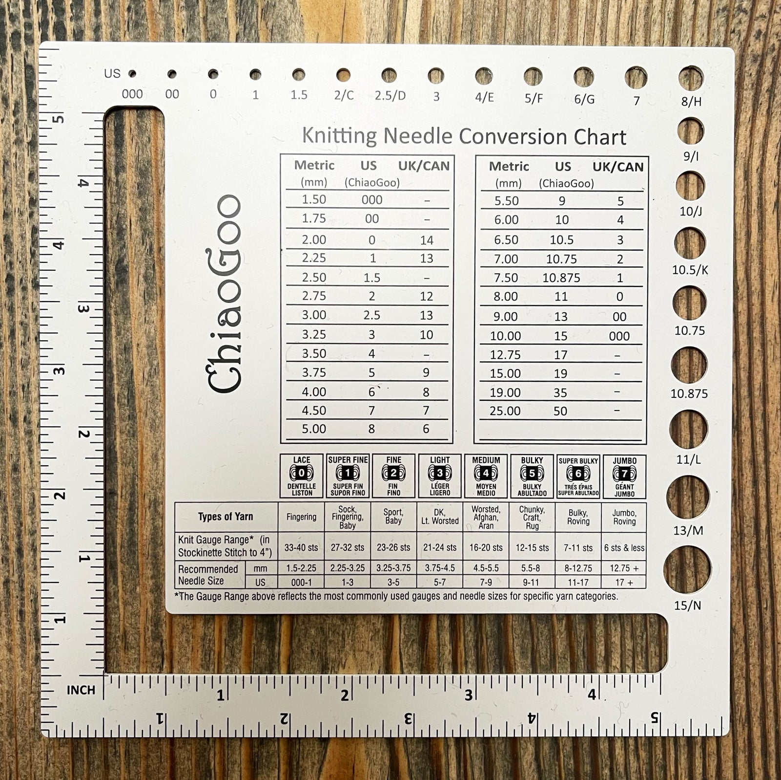 ChiaoGoo Swatch & Needle Gauge ChiaoGoo