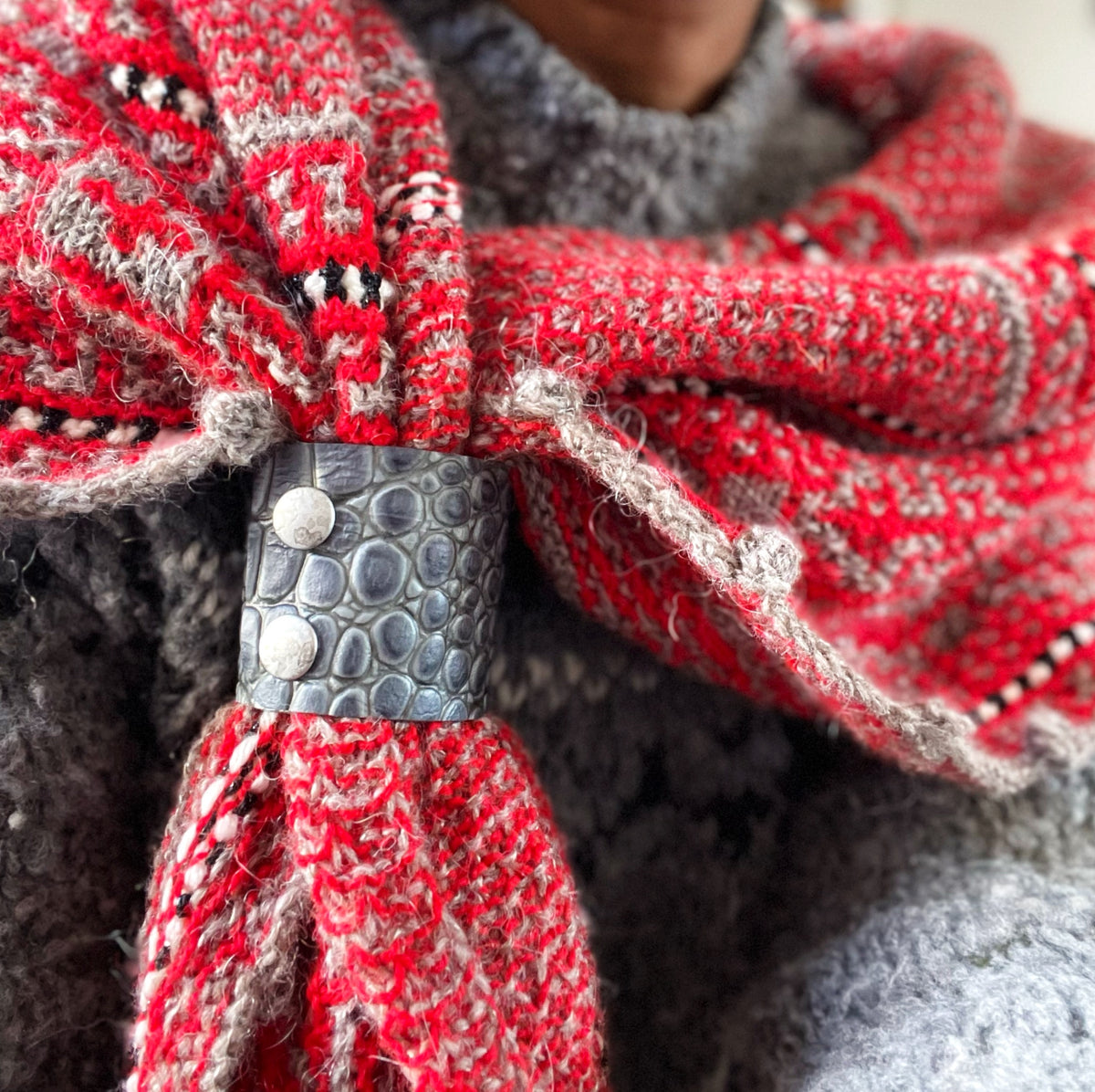 Silver Intaglio Leather Shawl Cuff JUL Designs