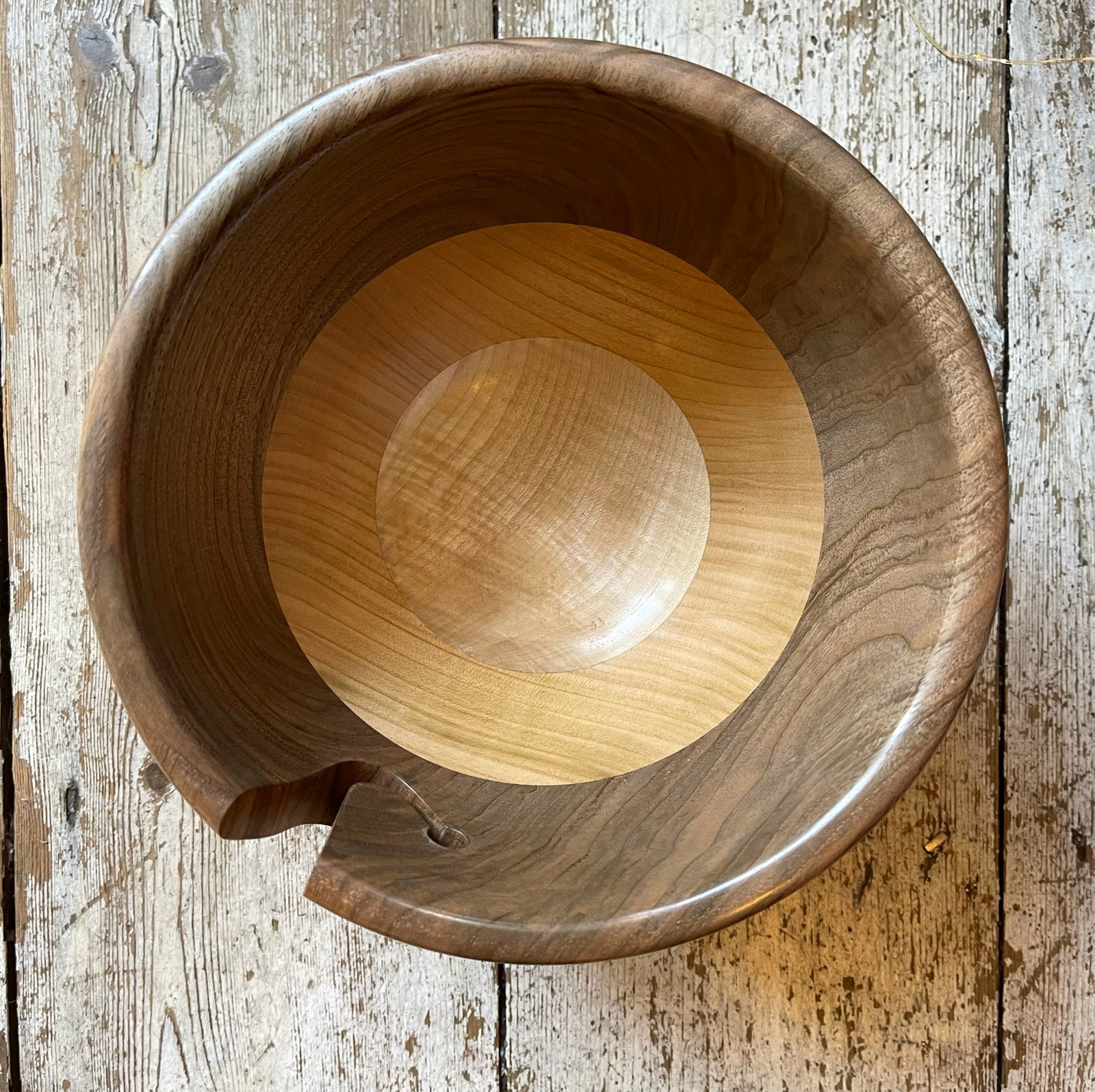 Hand Turned Yarn Bowl - Walnut, Cherry & Sycamore tribeyarns