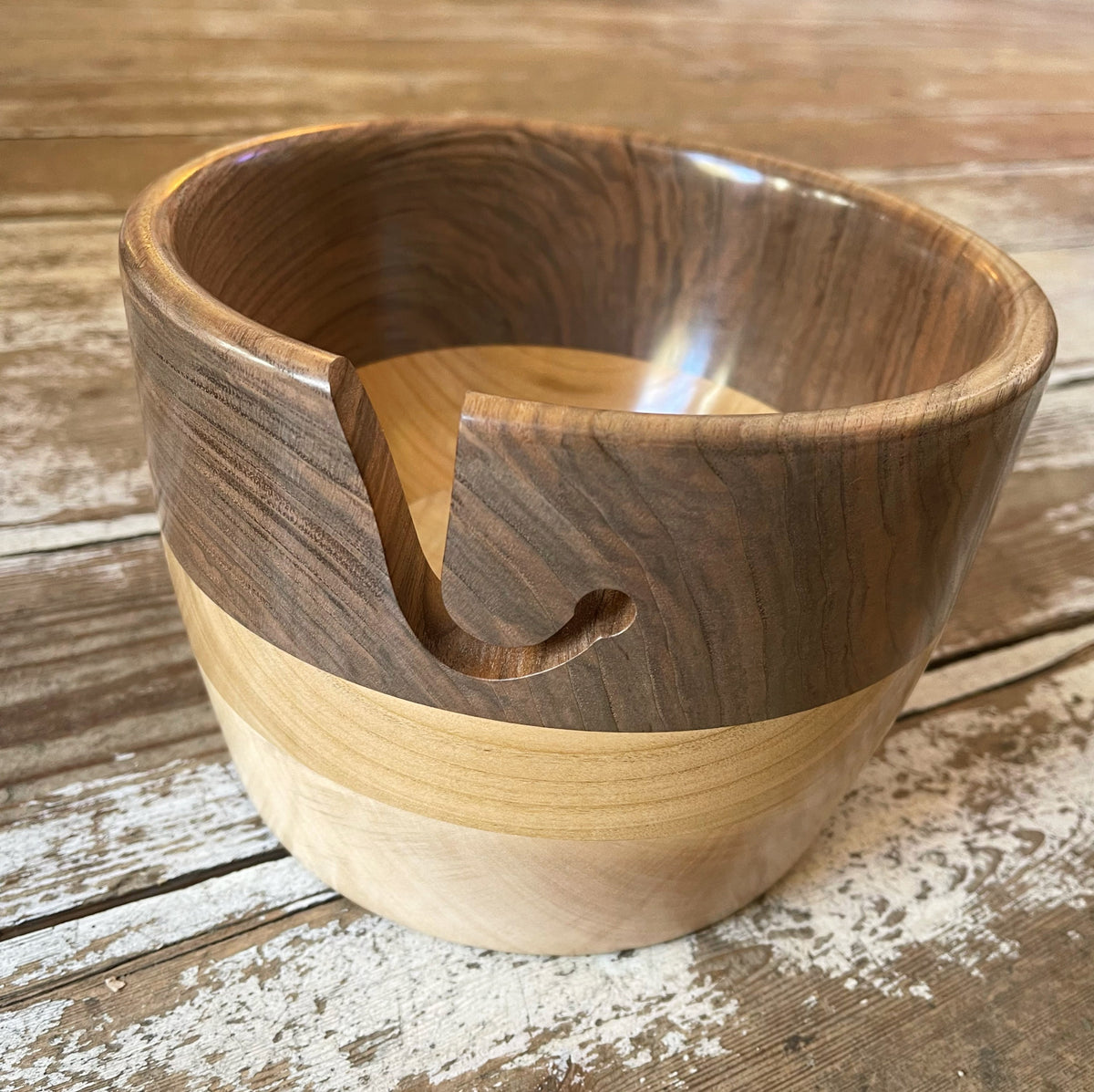Hand Turned Yarn Bowl - Walnut, Cherry & Sycamore tribeyarns