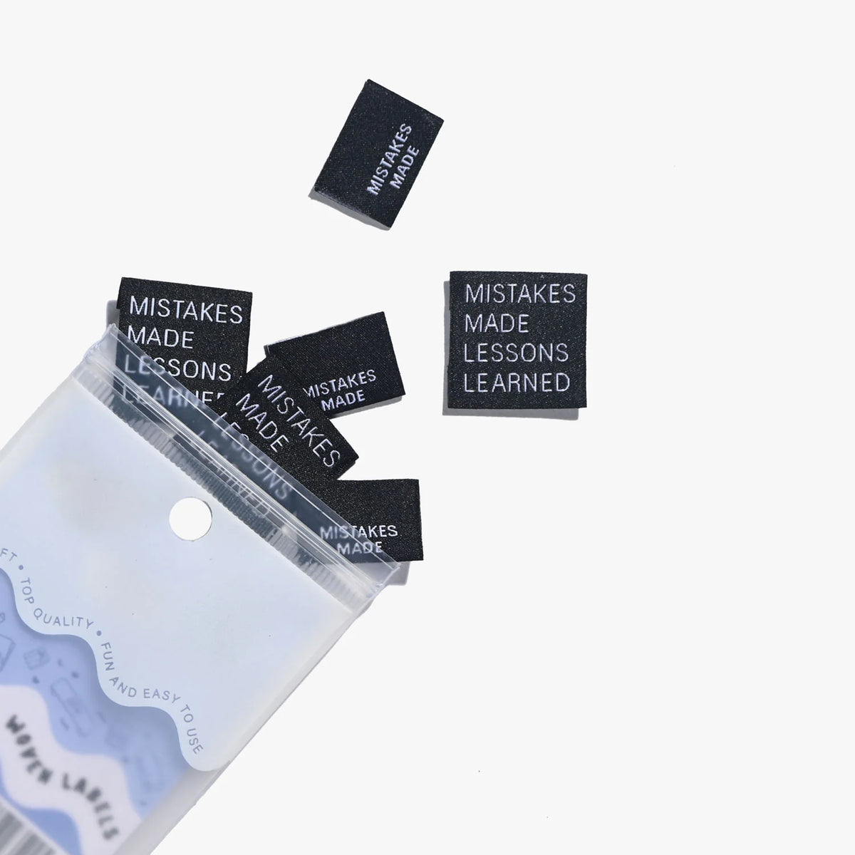 "Mistakes Made Lessons Learned" Woven Labels 6 Pack Kylie and the Machine