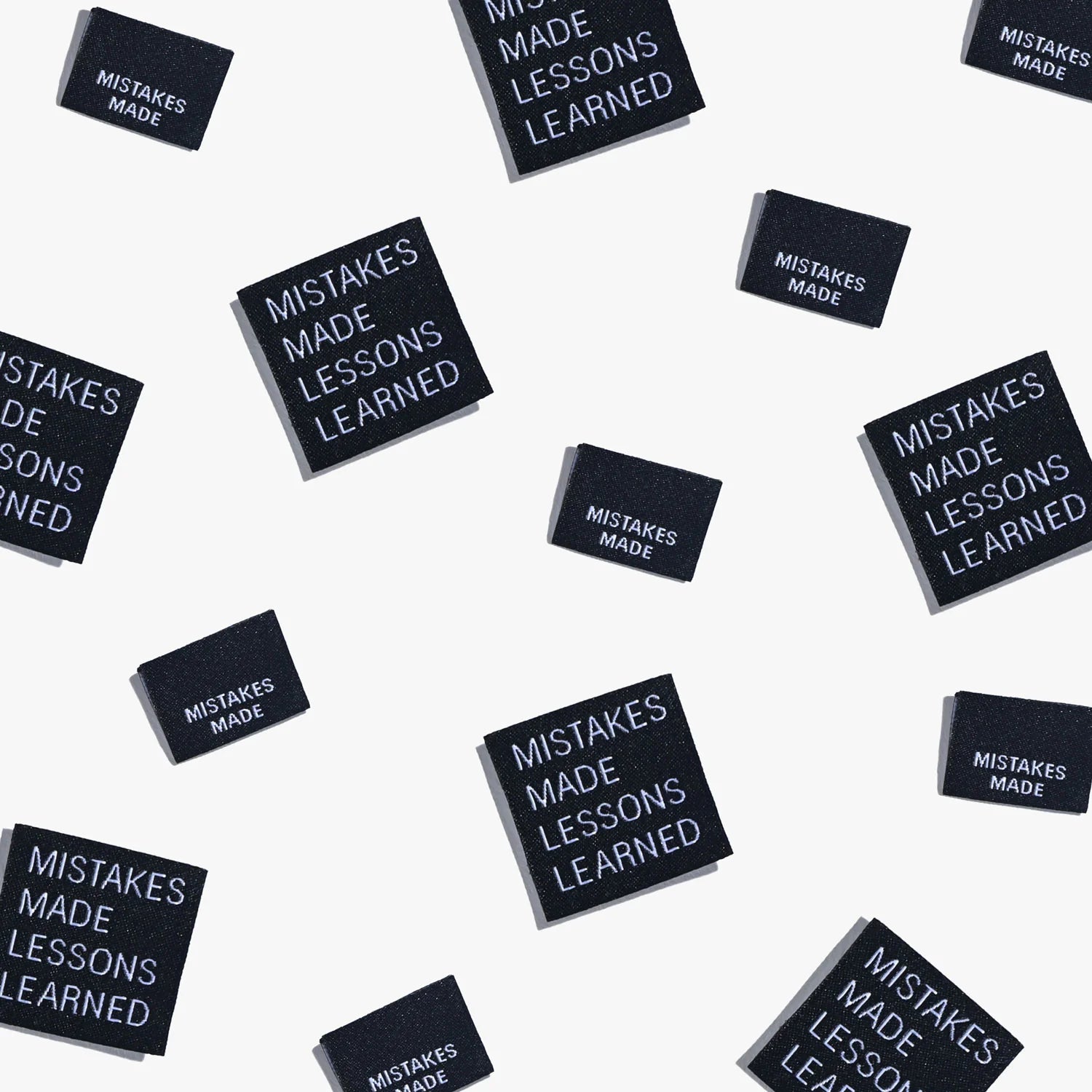 "Mistakes Made Lessons Learned" Woven Labels 6 Pack Kylie and the Machine