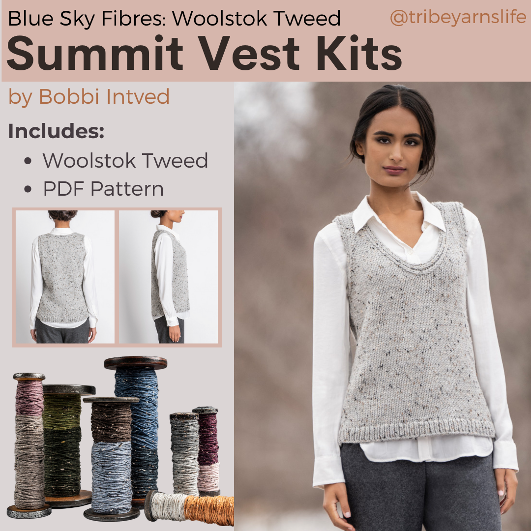 Summit Vest Kits with Woolstok Tweed Blue Sky Fibers