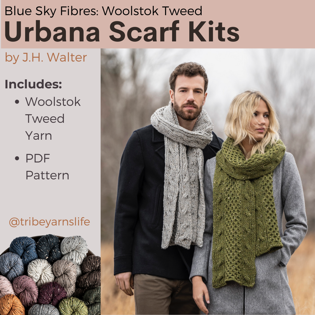Urbana Scarf Kits with Woolstok Tweed Blue Sky Fibers