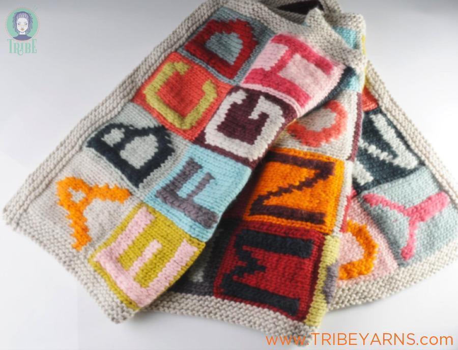 Alphabet Sampler Blanket Knitting Pattern Tribe Yarns, London