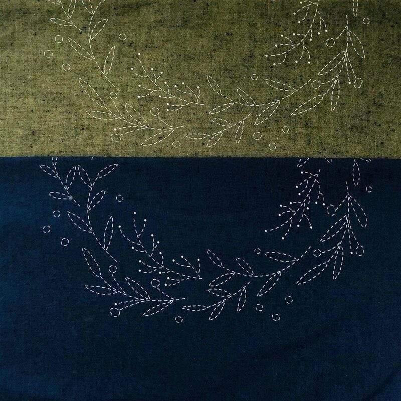 Sashiko Pre-Stencilled Wreath Fabric Panel Olympus