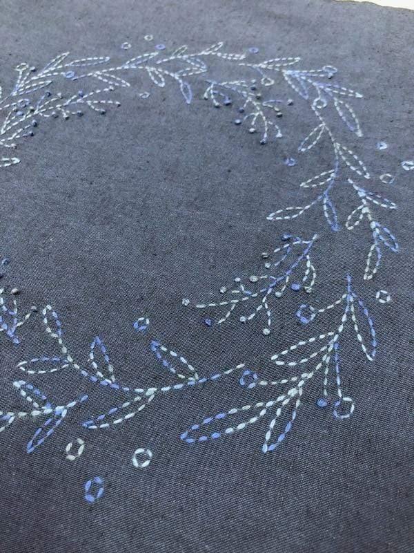 Sashiko Pre-Stencilled Wreath Fabric Panel Olympus
